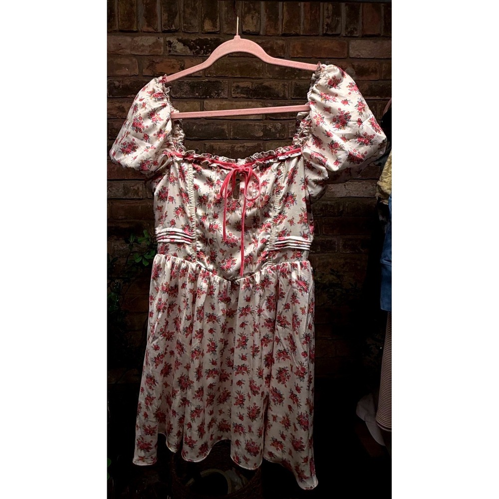 For Love & Lemons Etienne Mini Dress Puff Sleeve Cream Floral Cottagecore Small - Picture 1 of 7